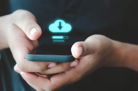 Man holding mobile phone cloud icon Stock Photos