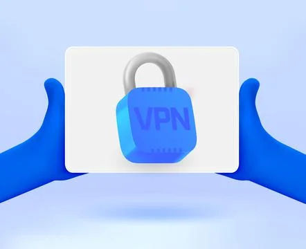 Man holding modern tablet computer with VPN service. 3D vector illustration Ilustración de archivo