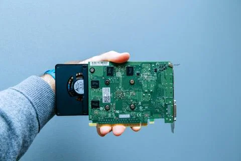 Man holding Nvidia GPU Video card Stock Photos