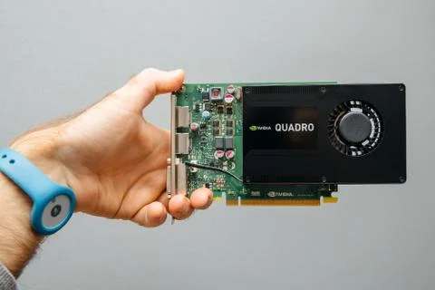 Man holding Nvidia GPU Video card Stock Photos