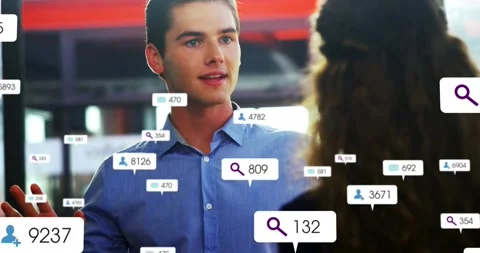 Man holding palm forward causing search icon appearing, gesturing shifting UI Stock Footage 329909366