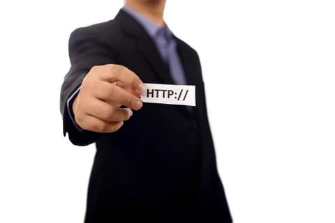 Man holding paper with http  text 스톡 사진