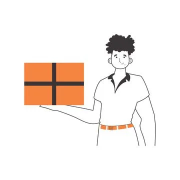 The man is holding a parcel. The concept of the delivery of goods and parce.. イラスト素材
