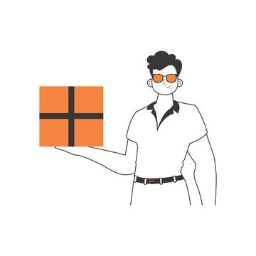 The man is holding a parcel. The concept of the delivery of goods and parce.. イラスト素材
