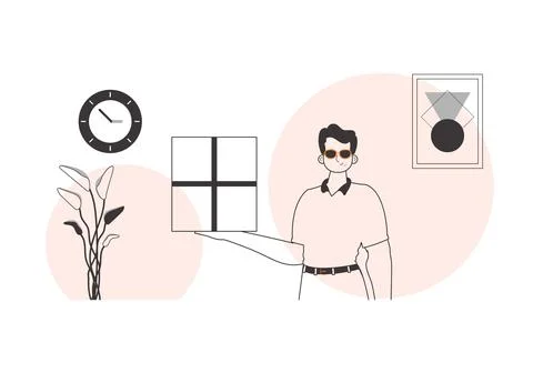 The man is holding a parcel. The concept of the delivery of goods and parce.. Illustrazione stock