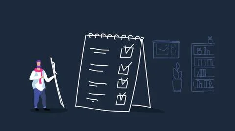 Man holding pen performing tasks businessman completed checklist task Stock Illustration