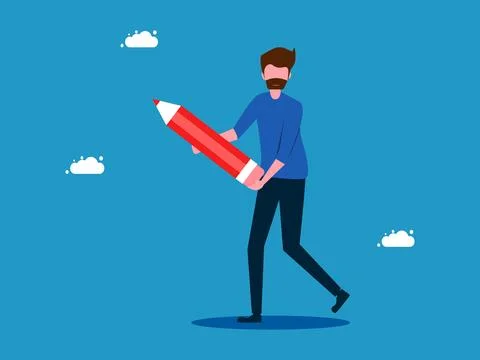 Man holding pencil. Concept of development and creativity. vector Stock Illustration
