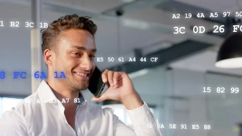 Man holding phone to right ear, reacting during business call while floating Stock Footage 333595009