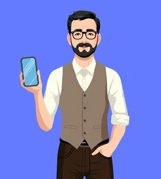 Man holding phone vector illustration. Stock Illustration