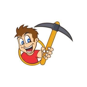 Man holding pickaxe bitcoin mining crypto currency Stock Illustration
