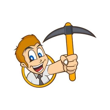 Man holding pickaxe bitcoin mining crypto currency Stock Illustration