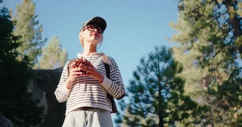 Man Holding Pinecone in Forest Setting Stock Footage 323348754