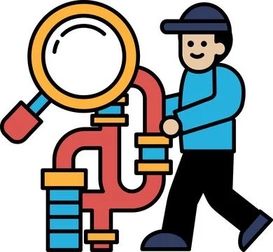 A man is holding a pipe and looking at it Illustrazione stock