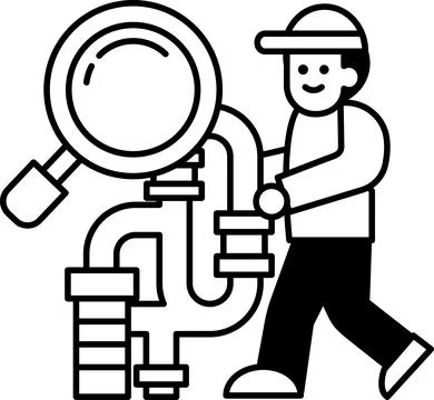 A man is holding a pipe and looking at it Illustrazione stock