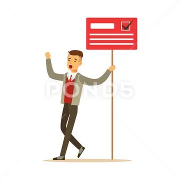Man holding placard election voting, political agitation campaign vector Stock Illustration