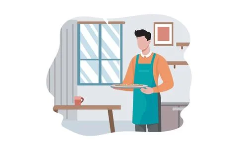 Man Holding Plate in the kitchen Illustrazione stock
