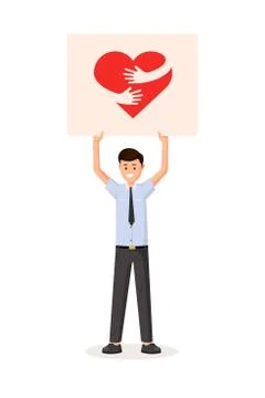 Man holding poster Stock Illustration