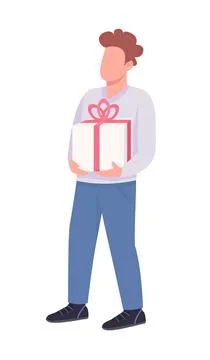 Man holding present box semi flat color vector character Stock Illustration