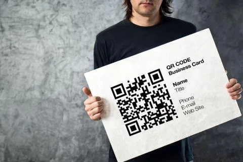Man holding qr code business card Stock Illustration