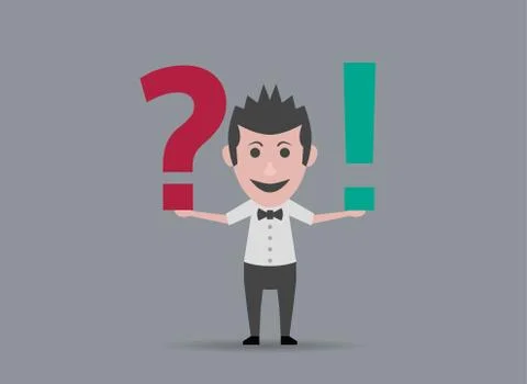 Man holding question marks and exclamation Ilustração Stock