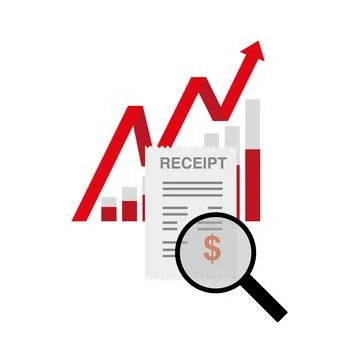 Man holding receipt. Studying paying bill, magnifying glass. Stock Illustration