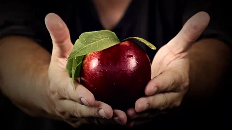 Man holding a red apple in her hands Stock Footage 40692819