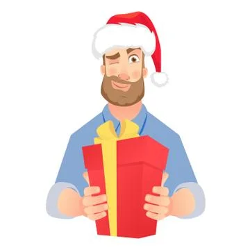 Man holding red present box Stock Illustration