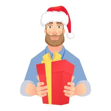 Man holding red present box Stock Illustration