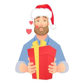Man holding red present box Stock Illustration