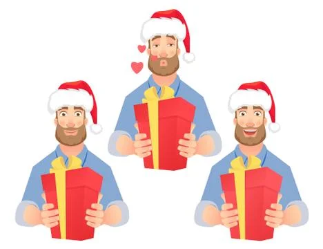 Man holding red present box Stock Illustration