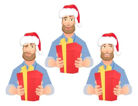 Man holding red present box Stock Illustration