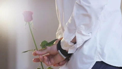 A Man Holding a Red Rose in His Hand,Close-up. Shot on RED Epic Stock Footage 69778753
