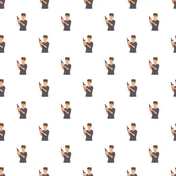 Man holding red wine bottle seamless pattern Stock Illustration