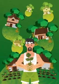Man holding sapling Stock Illustration