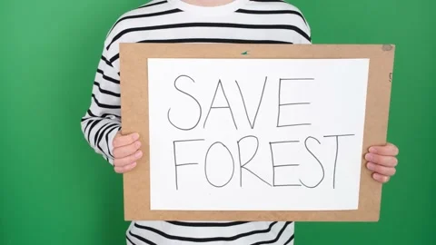Man holding save forest poster slogan Stock Footage 236455687