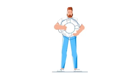 Man Holding Saving Ring Lifebuoy 2D Animation Vídeos de archivo 277274423