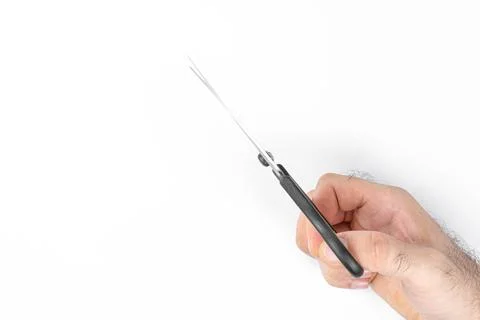 Man holding scissors on white background Stock Photos