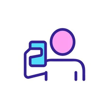 Man holding selfie camera icon vector outline illustration Stock Illustration