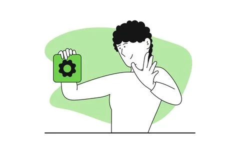 Man holding a settings button in his hand vector illustration concept. Busine Stock Illustration