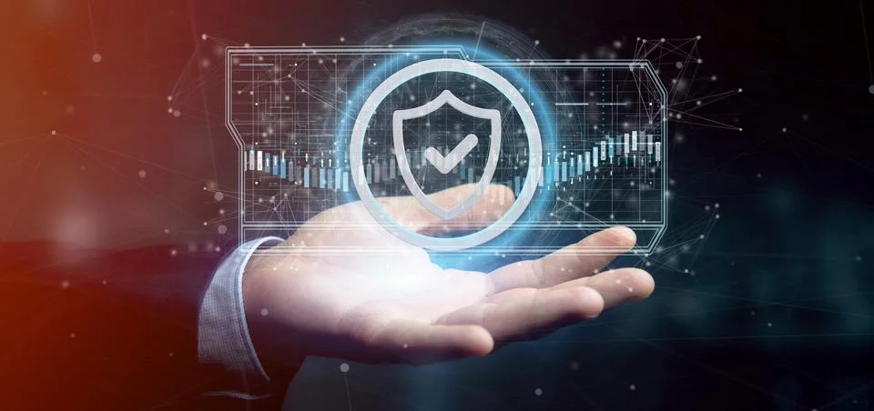 Man holding a Shield web security concept 3d rendering Stock Photos