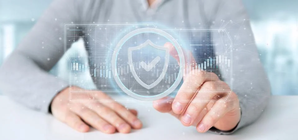 Man holding a Shield web security concept 3d rendering Stock Photos