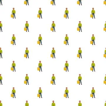 Man holding shopping bag flat drawing pattern Stock Illustration