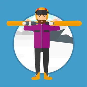 Man holding skis. Stock Illustration