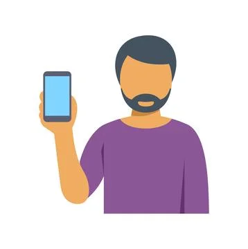 Man holding smartphone displaying mobile app icon Stock Illustration