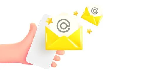Man holding smartphone with new emails. 3d banner with copy space Stock Illustration