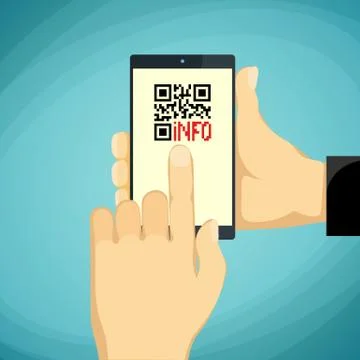 Man holding a smartphone. QR-code on the phone screen. Stock vec Stock Illustration