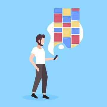 Man holding smartphone using notes digital mobile application creative organizer 스톡 일러스트