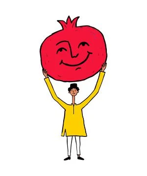 Man Holding Smiling Pomegranate Stock Illustration