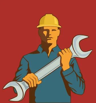 Man Holding a Spanner Stock Illustration