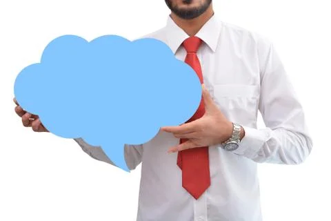 Man holding Speech bubble in hand Stock-Fotos